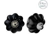 Nicola Spring Floral Ceramic Cabinet Knobs - Black - Pack Of 24