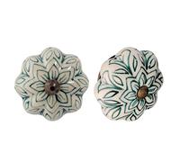 Nicola Spring Floral Ceramic Cabinet Knobs - Dark Green - Pack of 24 | Decorative Cabinet Knob for Cupboards, Drawers, Wardrobes, Dressers, Kitchen Cabinets, Bathroom Furniture & Home Storage