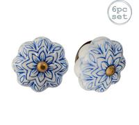 Nicola Spring Floral Ceramic Cabinet Knobs - Light Blue - Pack Of 6