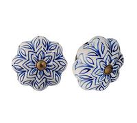Nicola Spring Floral Ceramic Cabinet Knobs - Navy - Pack of 6 | Decorative Cabinet Knob for Cupboards, Drawers, Wardrobes, Dressers, Kitchen Cabinets, Bathroom Furniture & Home Storage