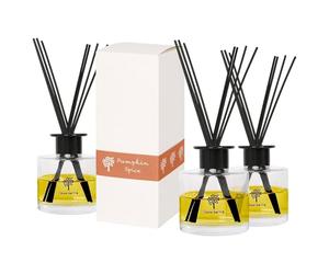 Nicola Spring Glass Reed Diffusers - 200ml - Pumpkin Spice - 3x Home Décor Bathroom Bedroom Room Essential Oil Air Freshener with Scented Sticks 60 Day Fragrance