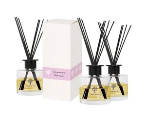 Nicola Spring Glass Reed Diffusers - 200ml - Summer Berries - 3x Home Décor Bathroom Bedroom Room Essential Oil Air Freshener with Scented Sticks 60 Day Fragrance