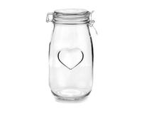 Nicola Spring Glass Storage Jar - 1.5 Litre Airtight Clip Lid Kitchen Vintage Round Preserving Container Heart Shaped Design