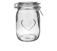 Nicola Spring Glass Storage Jar - 1 Litre Airtight Clip Lid Kitchen Vintage Round Preserving Container Heart Shaped Design