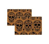 Nicola Spring Halloween Coir Door Mats 60 x 40cm Day of the Dead Design - 2 Pack Decorative Front Door Entry Rug, Durable Natural Coir with Non Slip PVC Backing Outdoor Boot Scraper Doormat