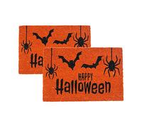 Nicola Spring Halloween Coir Door Mats 60 x 40cm Orange Design - 2 Pack Decorative Indoor Front Door Rug, Natural Coir Entry Dirt Trapper with Non Slip PVC Backing, Outdoor Boot Scraper Doormat