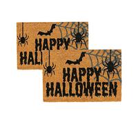 Nicola Spring Halloween Coir Door Mats 60 x 40cm Spider Design - 2 Pack Decorative Indoor Front Door Rug, Natural Coir Entry Dirt Trapper with Non Slip PVC Backing, Outdoor Boot Scraper Doormat