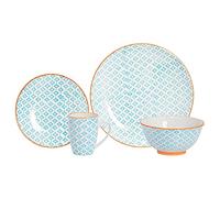 24 Piece Hand-Printed Dinner Set Nicola Spring Blue One Size