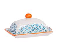 Nicola Spring Hand-Printed Butter Dish - 18.5 X 12Cm - Blue