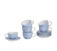 Hand-Printed Cappuccino Cup & Saucer Set - 250ml - Navy - 12 Piece Nicola Spring Navy One Size