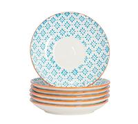 Nicola Spring Hand Printed Cappuccino Saucers - 14.5cm - Blue - Pack of 12 - Stoneware Coffee Cup Saucers Traditional Floral Design Plates for Cappuccino, Espresso, Latte, Tea & Hot Drinks