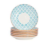 Nicola Spring Hand Printed Cappuccino Saucers - 14.5cm - Blue - Pack of 6 - Stoneware Coffee Cup Saucers Traditional Floral Design Plates for Cappuccino, Espresso, Latte, Tea & Hot Drinks