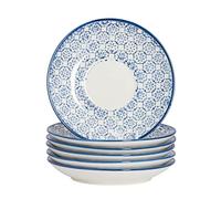 Nicola Spring Hand Printed Cappuccino Saucers - 14.5cm - Navy - Pack of 12 - Stoneware Coffee Cup Saucers Traditional Floral Design Plates for Cappuccino, Espresso, Latte, Tea & Hot Drinks