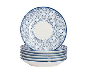 Nicola Spring Hand Printed Cappuccino Saucers - 14.5cm - Navy - Pack of 12 - Stoneware Coffee Cup Saucers Traditional Floral Design Plates for Cappuccino, Espresso, Latte, Tea & Hot Drinks