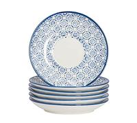 Nicola Spring Hand Printed Cappuccino Saucers - 14.5cm - Navy - Pack of 6 - Stoneware Coffee Cup Saucers Traditional Floral Design Plates for Cappuccino, Espresso, Latte, Tea & Hot Drinks