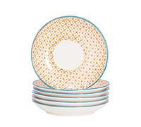 Nicola Spring Hand Printed Cappuccino Saucers - 14.5cm - Orange - Pack of 12 - Stoneware Coffee Cup Saucers Traditional Floral Design Plates for Cappuccino, Espresso, Latte, Tea & Hot Drinks