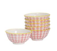 Nicola Spring Hand-Printed Cereal Bowls - 16Cm - Red - Pack Of 6