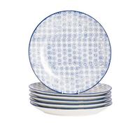Nicola Spring Hand-Printed Dinner Plates - 25.5Cm - Navy - Pack Of 6 Ceramic Dining Plates For Meals Pasta Salads & Serving