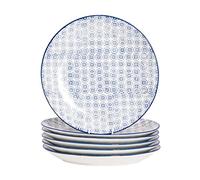 Nicola Spring Hand Printed Dinner Plates - 25.5cm - Navy - Pack of 6 - Stoneware Patterned Dinner Plates for Main Meals, Starters, Desserts, Side Dishes & Everyday Dining