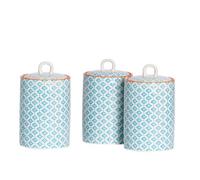 Nicola Spring Hand-Printed Kitchen Canisters - 1 Litre - Blue - Pack Of 3