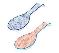 Nicola Spring Hand-Printed Kitchen Spoon Rests - 26.5cm - Pack of 2 - Navy Decorative Stoneware Floral Pattern Kitchen Tableware Utensil Cutlery Rest for Cooking, Wooden, Tea Spoons