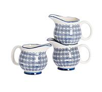 Nicola Spring Hand-Printed Milk Jugs - 300ml - Pack of 6 - Navy Decorative Stoneware Dishwasher Safe Floral Pattern Tableware Cappuccino Coffee Milk Pitcher Jugs with Handle