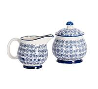 Nicola Spring Hand-Printed Milk & Sugar Set - 300ml - Navy Decorative Stoneware Dishwasher Safe Floral Pattern Milk Jug and Sugar Storage Container Set