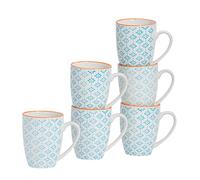 Nicola Spring Hand-Printed Mug - 330ml - Blue - Pack of 6 - Porcelain Hot Chocolate Cups Tea & Coffee Mugs for Kitchens, Cafes & Restaurants