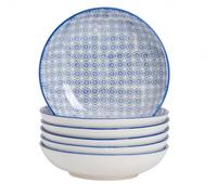Nicola Spring Hand-Printed Pasta Bowls - 22Cm - Navy - Pack Of 6