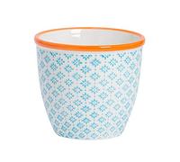 Nicola Spring Hand Printed Patterned Plant Pots - Blue - Pack of 1-14cm Stoneware Plant Pots for Indoor Plants, Succulents, Cacti, Herbs & Outdoor Garden Flowers, Decorative Home Planters