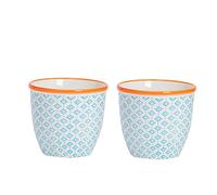 Nicola Spring Hand Printed Patterned Plant Pots - Blue - Pack of 2-14cm Stoneware Plant Pots for Indoor Plants, Succulents, Cacti, Herbs & Outdoor Garden Flowers, Decorative Home Planters