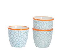 Nicola Spring Hand Printed Patterned Plant Pots - Blue - Pack of 3-14cm Stoneware Plant Pots for Indoor Plants, Succulents, Cacti, Herbs & Outdoor Garden Flowers, Decorative Home Planters