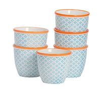Nicola Spring Hand Printed Patterned Plant Pots - Blue - Pack of 6-14cm Stoneware Plant Pots for Indoor Plants, Succulents, Cacti, Herbs & Outdoor Garden Flowers, Decorative Home Planters