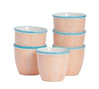 Nicola Spring Hand Printed Patterned Plant Pots - Orange - Pack of 6-14cm Stoneware Plant Pots for Indoor Plants, Succulents, Cacti, Herbs & Outdoor Garden Flowers, Decorative Home Planters
