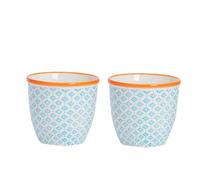 Nicola Spring Hand-Printed Plant Pots - 14Cm - Blue - Pack Of 2