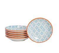 Nicola Spring Hand Printed Sauce Dishes - 10cm - Blue - Pack of 6 - Vintage Stoneware Dipping Bowls for Soy Sauce, Condiments, Chutney, Seasoning, Sushi, Tapas & Appetisers