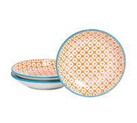 Nicola Spring Hand Printed Sauce Dishes - 10cm - Orange - Pack of 3 - Vintage Stoneware Dipping Bowls for Soy Sauce, Condiments, Chutney, Seasoning, Sushi, Tapas & Appetisers