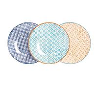 Nicola Spring Hand-Printed Side Plates - 18cm - 3 Colours - Pack of 6 - Stoneware Decorative Patterned Dining Dish Plates for Snacks, Starters, Dinner, Dessert