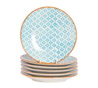 Nicola Spring Hand-Printed Side Plates - 18Cm - Blue - Pack Of 6 Ceramic Dining Plates For Desserts Starters Snacks & Serving
