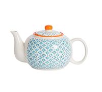 Nicola Spring Hand-Printed Teapot - 820ml - Traditional Decorative Blue Floral Pattern Porcelain Tea Pot with Orange Lid Tableware Large Teapot for Tea, Milk