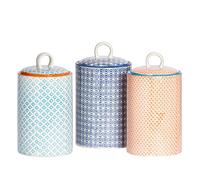Nicola Spring Hand Printed Utensil Holders - 1L - Pack of 3-3 Colours - Decorative Porcelain Floral Pattern Kitchen Storage Jar Airtight Container for Utensils, Spoons, Spatulas, Scrapers