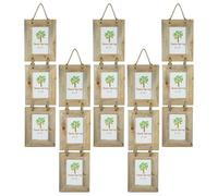Nicola Spring Hanging 3-Photo Frame Fits Photo Size 4 x 6 (10 x 15cm) 5x | Rustic Natural Wooden Picture Frame Wall Mounted Portrait Orientation Rope Hanging Certificate Poster
