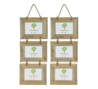 Nicola Spring Hanging 3-Photo Frame Fits Photo Size 6 x 4 (15 x 10cm) 2x | Rustic Natural Wooden Picture Frame Wall Mounted Portrait Orientation Rope Hanging Certificate Poster
