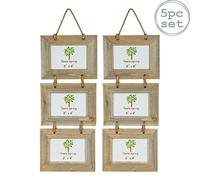 Nicola Spring Hanging 3-Photo Frame Fits Photo Size 6 x 4 (15 x 10cm) 5x | Rustic Natural Wooden Picture Frame Wall Mounted Portrait Orientation Rope Hanging Certificate Poster