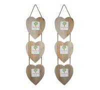 Nicola Spring Hanging 3-Photo Frames - Fits Photo Size 4 x 4 (10 x 10cm) - Pack of 2 - Rustic Heart Natural Wooden Picture Frame Wall Mounted Portrait Orientation Rope Hanging Poster Frame