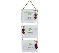 Nicola Spring Hanging 3-Photo White Frames - Fits Photo Size 6 x 4 (15 x 10cm) - Pack of 2 - Red Heart Natural Wooden Picture Frame Wall Mounted Landscape Orientation Hanging Certificate Poster Frame