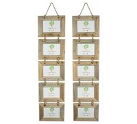 Nicola Spring Hanging 5-Photo Frames Fits Photo Size 6 x 4 (15 x 10cm) 2x | Rustic Natural Wooden Picture Frame Wall Mounted Portrait Orientation Rope Hanging Certificate Poster