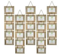 Nicola Spring Hanging 5-Photo Frames Fits Photo Size 6 x 4 (15 x 10cm) 5x | Rustic Natural Wooden Picture Frame Wall Mounted Portrait Orientation Rope Hanging Certificate Poster