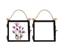 Nicola Spring Hanging Metal Photo Frames 4x4 Inch (11 x 11cm) - Set of 2 Black Vintage Glass Picture Frames with Rope for Wall Display - Rustic Industrial Home Décor for Photos & Keepsakes