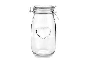 Nicola Spring Heart Shaped Glass Storage Jar with Airtight Clip Lid - 1500ml - 1 Pack - 4 Colour Seals - Kitchen Vintage Round Preserving Container for Pickling, Chutney, Jam, Coffee, Oats